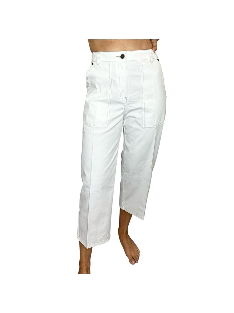 Hudson North white cotton lyocell blend wide leg cropped high rise pants 8